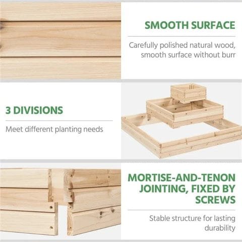 Lit de jardin surélevé en bois à 3 niveaux
