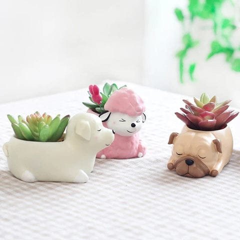 Pot De Fleurs En Résine Avec Design De Chien Cartoon Pour Succulentes