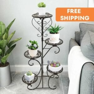 elegant iron plant shelf for indoor and outdoor decoration black 261 1
