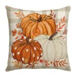 Housse De Coussin Automnal Avec Impression De Citrouille Et Fermeture Zippée