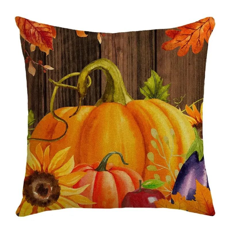 Housse De Coussin Automnal Avec Impression De Citrouille Et Fermeture Zippée - 45x45cm / 13