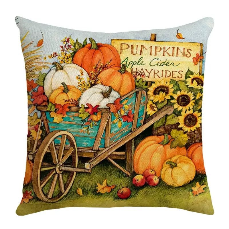 Housse De Coussin Automnal Avec Impression De Citrouille Et Fermeture Zippée - 45x45cm / 14