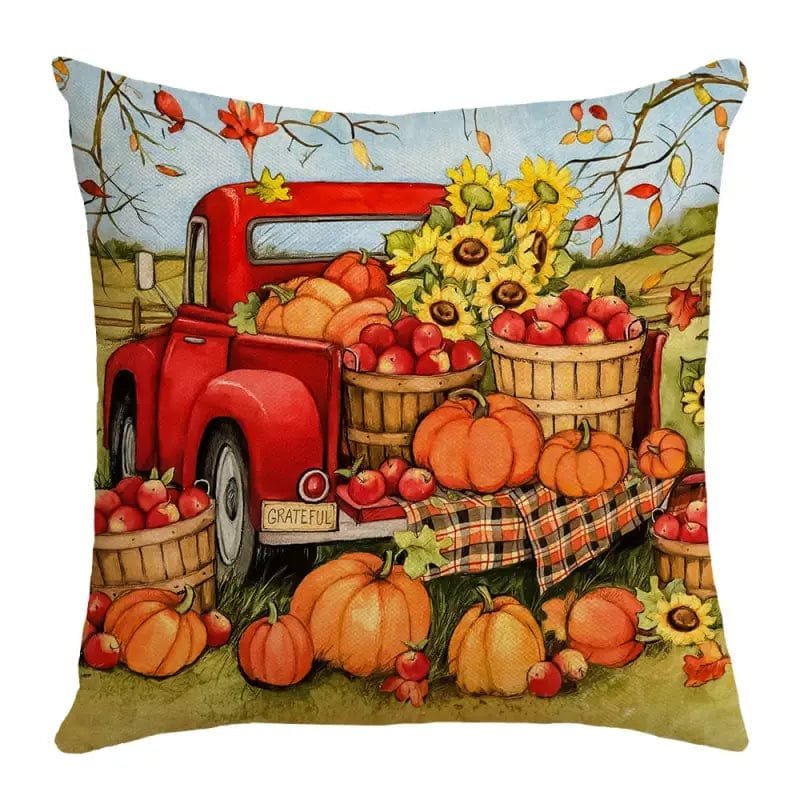 Housse De Coussin Automnal Avec Impression De Citrouille Et Fermeture Zippée - 45x45cm / 15