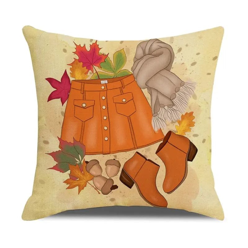 Housse De Coussin Automnal Avec Impression De Citrouille Et Fermeture Zippée - 45x45cm / 7