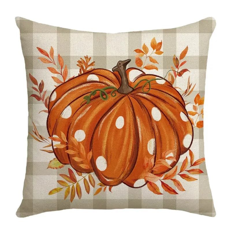 Housse De Coussin Automnal Avec Impression De Citrouille Et Fermeture Zippée - 45x45cm / 9