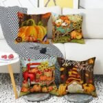 Housse De Coussin Automnal Avec Impression De Citrouille Et Fermeture Zippée