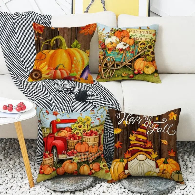 Housse De Coussin Automnal Avec Impression De Citrouille Et Fermeture Zippée