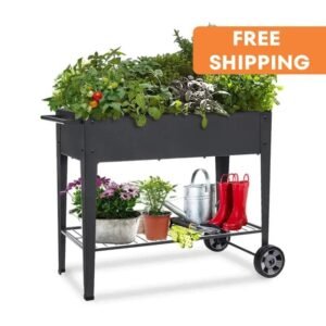 jardin sureleve en metal avec roues et etagere pratique black raised beds 342 1