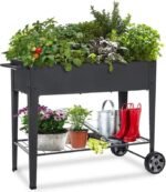 jardin sureleve en metal avec roues et etagere pratique black raised beds 574 1