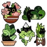 Jolie épingle émaillée De Chaton Dans Une Plante Décorative
