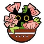 Jolie épingle émaillée De Chaton Dans Une Plante Décorative