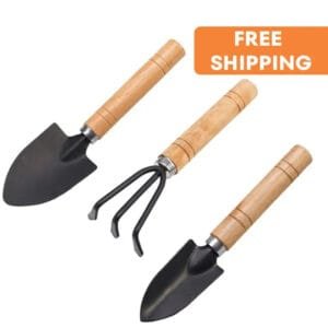 Kit De Jardinage Mini 3 Outils Avec Manche En Bois Antidérapant