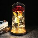 rose artificielle sous dome avec lumieres elegantes brown base red artificial flowers 253 1