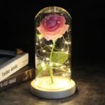 rose artificielle sous dome avec lumieres elegantes pink artificial flowers 853 1