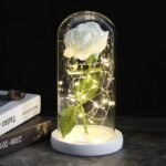 rose artificielle sous dome avec lumieres elegantes white base artificial flowers 829 1
