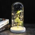 rose artificielle sous dome avec lumieres elegantes white base black artificial flowers 820 1