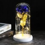 rose artificielle sous dome avec lumieres elegantes white base blue artificial flowers 110 1