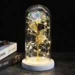 rose artificielle sous dome avec lumieres elegantes white base bright artificial flowers 397 1