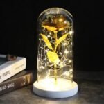 rose artificielle sous dome avec lumieres elegantes white base gold artificial flowers 121 1