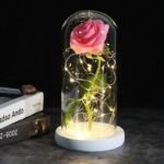 rose artificielle sous dome avec lumieres elegantes white base pink artificial flowers 998 1