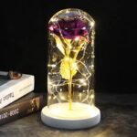 rose artificielle sous dome avec lumieres elegantes white base purple artificial flowers 234 1