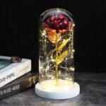 rose artificielle sous dome avec lumieres elegantes white base red artificial flowers 278 1