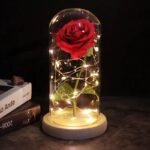 rose artificielle sous dome avec lumieres elegantes wood base red 2 artificial flowers 577 1