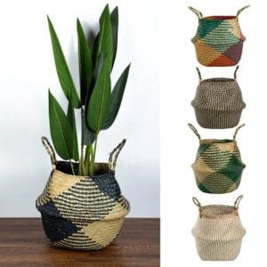Panier à Plantes Tissé Robuste Avec Poignées Pour Un Déplacement Facile