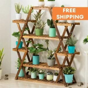 support de plantes en bois a plusieurs niveaux pour interieur et exterieur wood 352 1