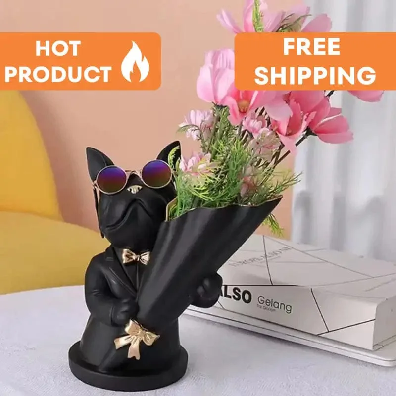 vase a fleurs avec sculpture de bulldog francais elegant floral vases 652