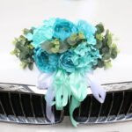 Capot Fleur Pour Voiture De Mariage - Fleurs De Mariage élégantes - Bleu Vert