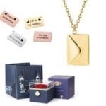 Coffret Rose éternelle Avec Collier Lettre Personnalisé - Bleu Foncé / Or