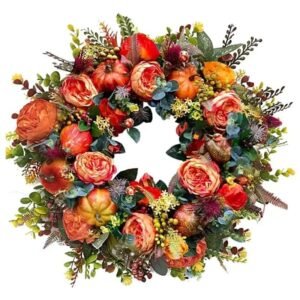 couronne de fleurs et citrouilles pour une decoration elegante 903 1