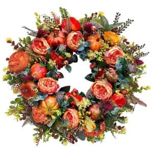 Couronne De Fleurs Et Citrouilles Pour Une Décoration élégante