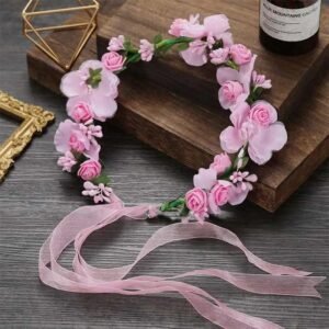 couronne de fleurs pour cheveux elegante et chic rose 317 1