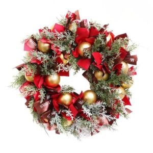 couronne de noel decorative et festive ruban rouge et boule or 457 1