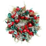 couronne de noel decorative et festive ruban vert et boule rouge 145 1