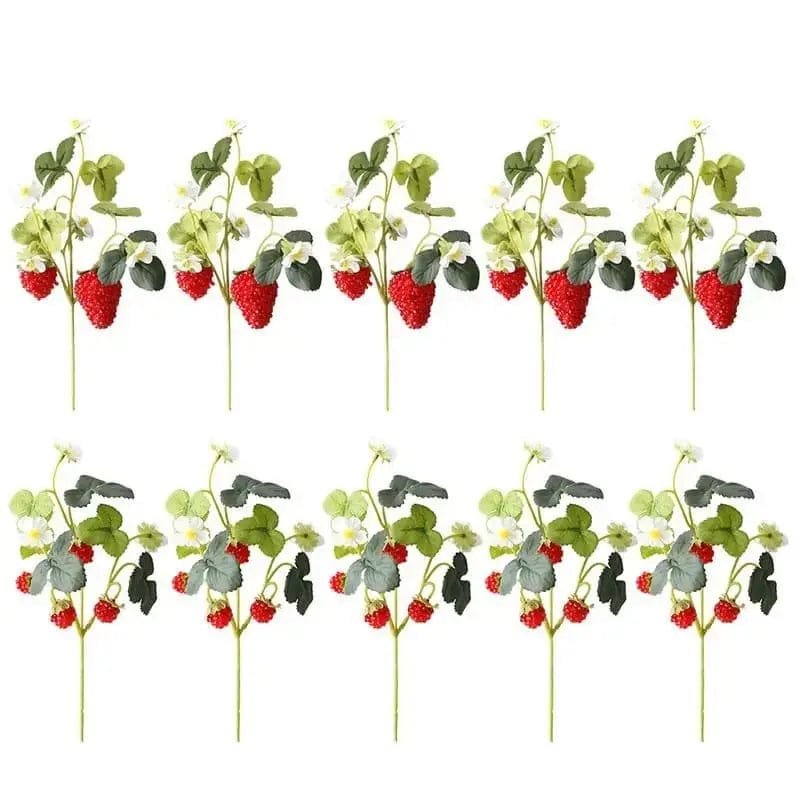 Fleurs Fraises Artificielles Pour Une Décoration éclatante - 10 Branches: 5 Grosses Et 5 Petites Fraises