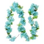guirlande de fausses fleurs pour une deco raffinee bleu vert de fleur 440 1