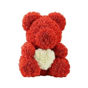 Ours En Rose: Peluche Douce Et Réconfortante - Rouge - Cœur Blanc / 25cm