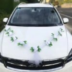 Ruban Rose Pour Voiture De Mariage Avec Fleur Rose élégante - Blanc