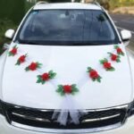 ruban rose pour voiture de mariage avec fleur elegante rouge 914 1