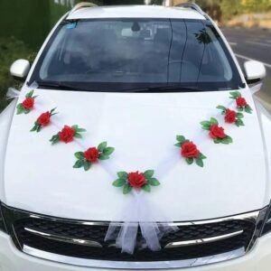ruban rose pour voiture de mariage avec fleur elegante rouge 914 1