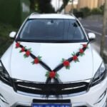 ruban rose pour voiture de mariage avec fleur elegante rouge noir 934 1