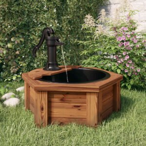 Fontaine de jardin avec pompe – Bois de sapin massif 57 x 57 x 53 cm