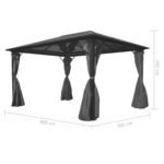 Pergola toit rigide 4 x 3 m – Anthracite, avec rideaux – vue 5