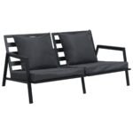 Salon de jardin alu 5 places – Gris foncé, coussins épais, 2 tables