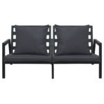 Salon de jardin alu 5 places – Gris foncé, coussins épais, 2 tables