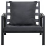 Salon de jardin alu 5 places – Gris foncé, coussins épais, 2 tables
