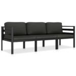 Salon de jardin alu anthracite – Canapé 3 places modulable avec coussins